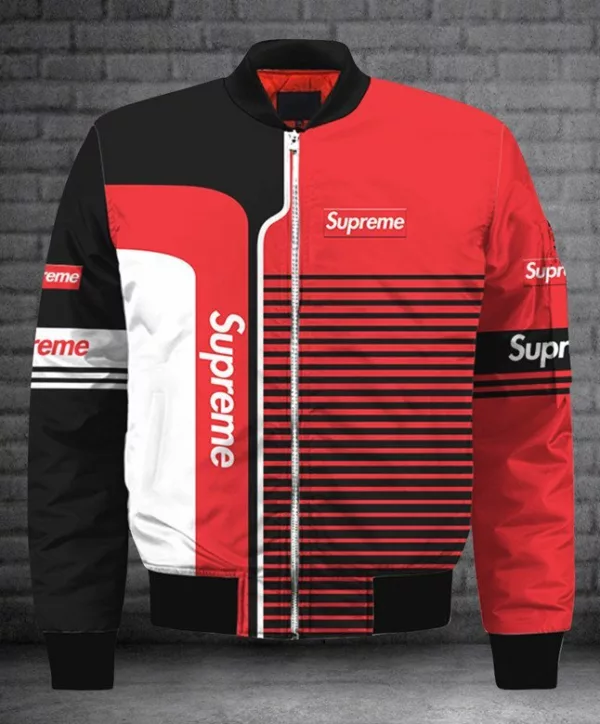 Supreme Logo Red Bomber Jacket Fashion Brand Outfit Luxury