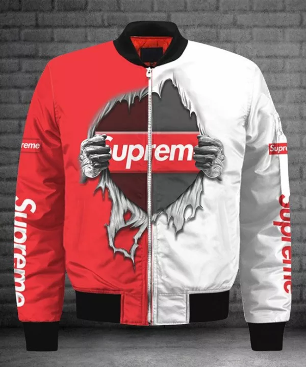 Supreme Red White Bomber Jacket Outfit Luxury Fashion Brand