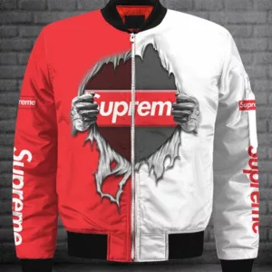 Supreme Red White Bomber Jacket Luxury Fashion Brand Outfit