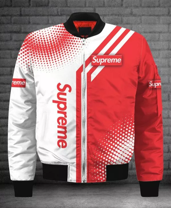 Supreme White Red Bomber Jacket Fashion Brand Luxury Outfit