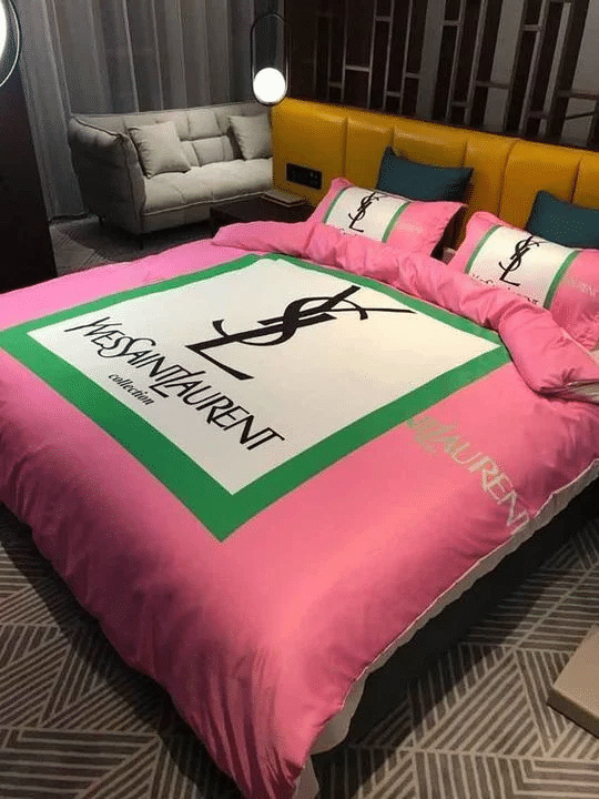 Yves Saint Laurent Pinky Logo Brand Bedding Set Bedspread Luxury Home Decor Bedroom