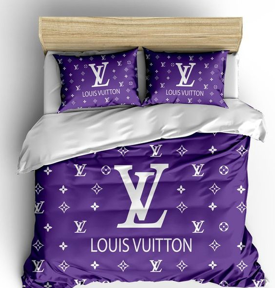 Louis Vuitton Violet Logo Brand Bedding Set Home Decor Luxury Bedspread Bedroom