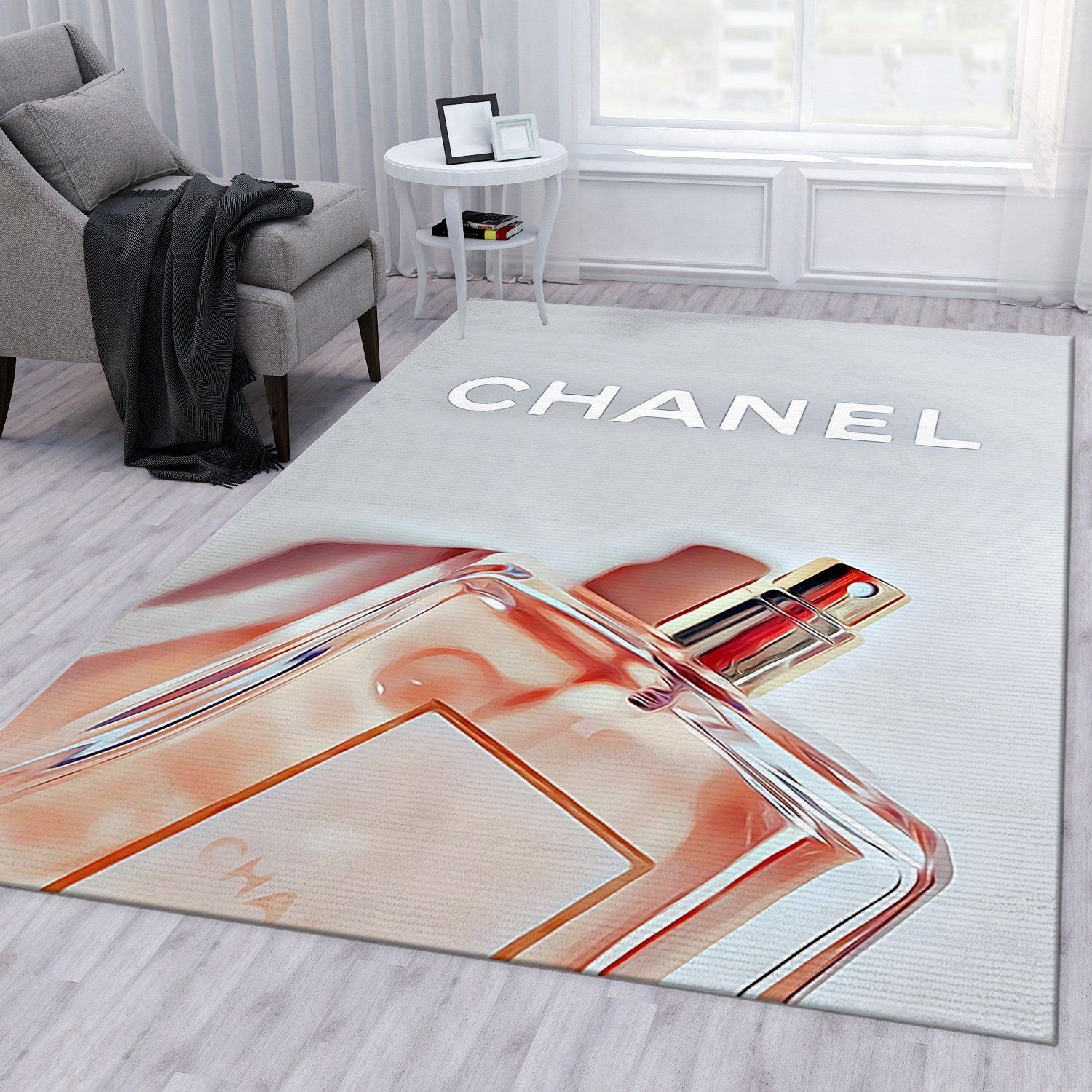 Chanel Perfume Art Rectangle Rug Luxury Area Carpet Home Decor Door Mat Fashion Brand