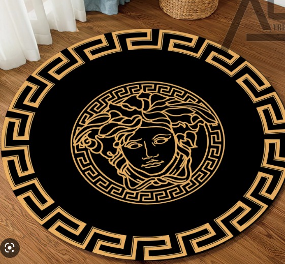 Versace Baroque Black Round Rectangle Rug Home Decor Door Mat Fashion Brand Luxury Area Carpet