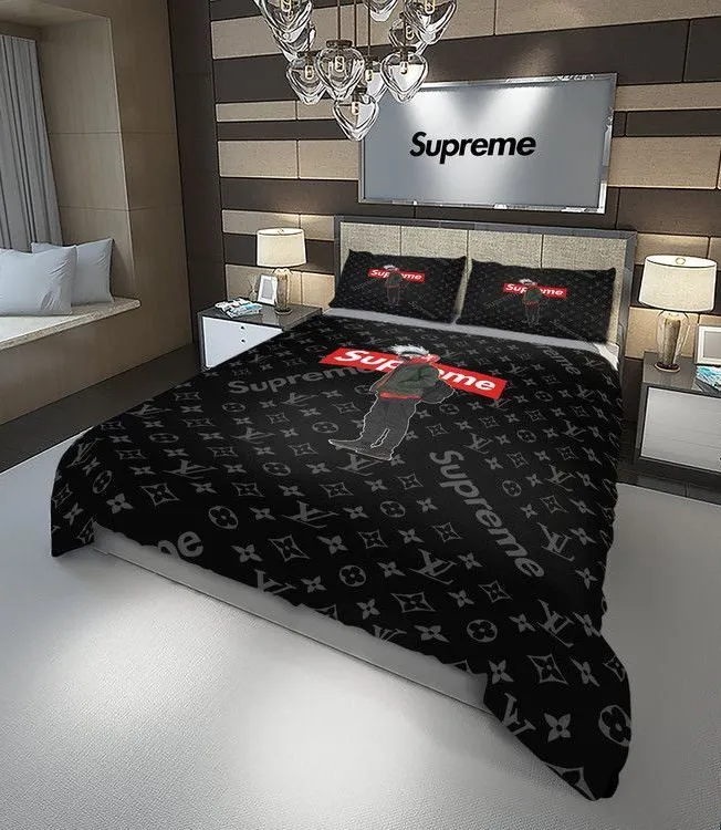 Louis Vuitton Supreme Tokyo Logo Brand Bedding Set Bedroom Bedspread Home Decor Luxury