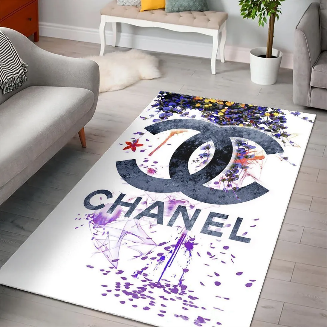 Chanel White Black Rectangle Rug Fashion Brand Luxury Door Mat Area Carpet Home Decor