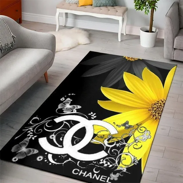 Chanel Sun Flower Rectangle Rug Fashion Brand Luxury Door Mat Area Carpet Home Decor