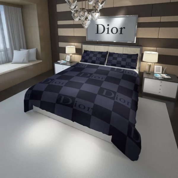 Christian Dior Black Logo Brand Bedding Set Bedspread Home Decor Luxury Bedroom