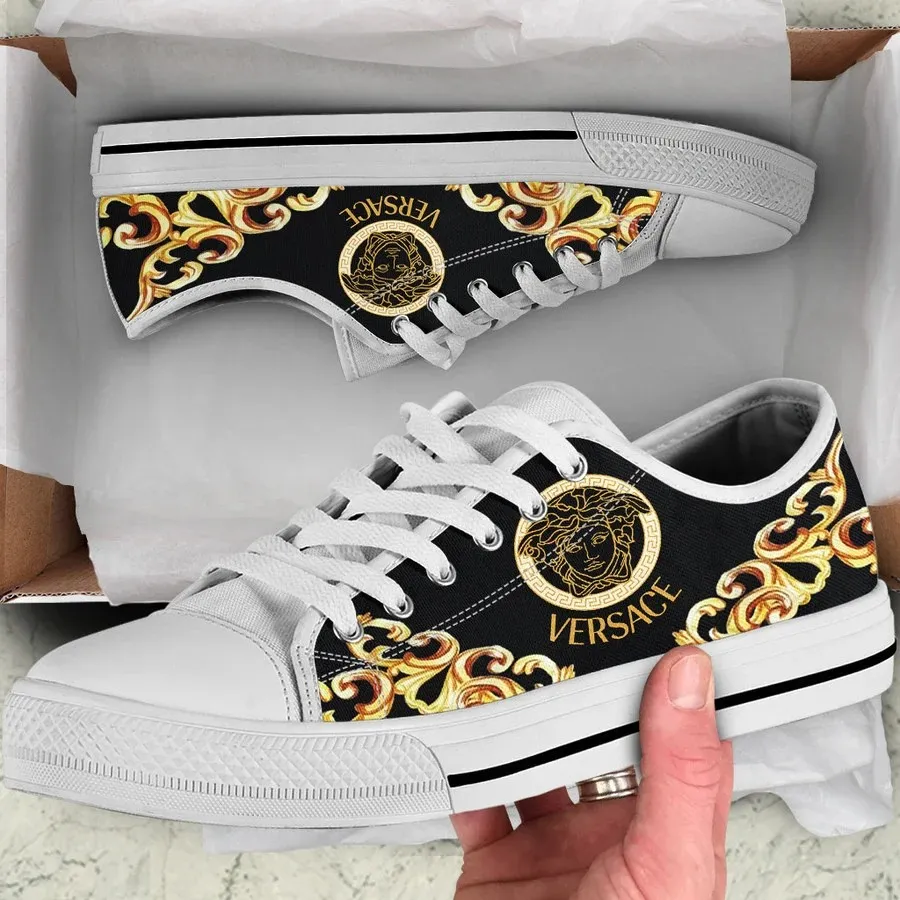 Versace Medusa Pattern Low Top Canvas Shoes Luxury Brand