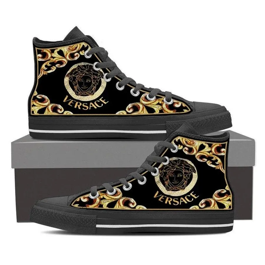 Versace Medusa Golden Black High Top Canvas Shoes Luxury Brand Gifts For Men Women