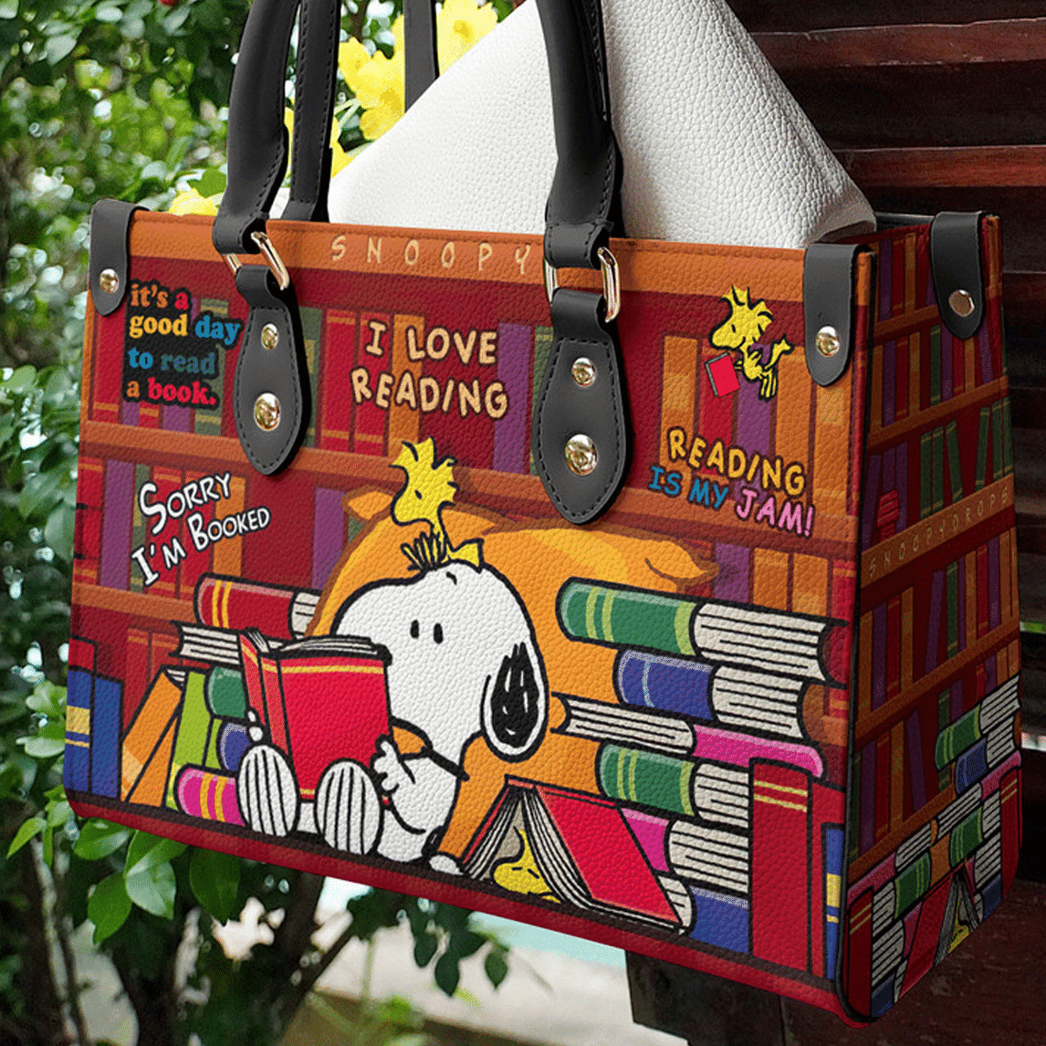 Snoopy Books Women Leather Hand Bag