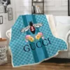 Gucci Bee Flower Blue Fleece Blanket Fashion Brand Luxury Home Decor