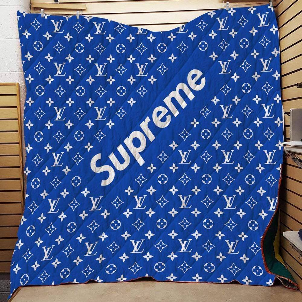 Louis Vuitton Supreme Blue Logo Fleece Blanket Fashion Brand Home Decor Luxury