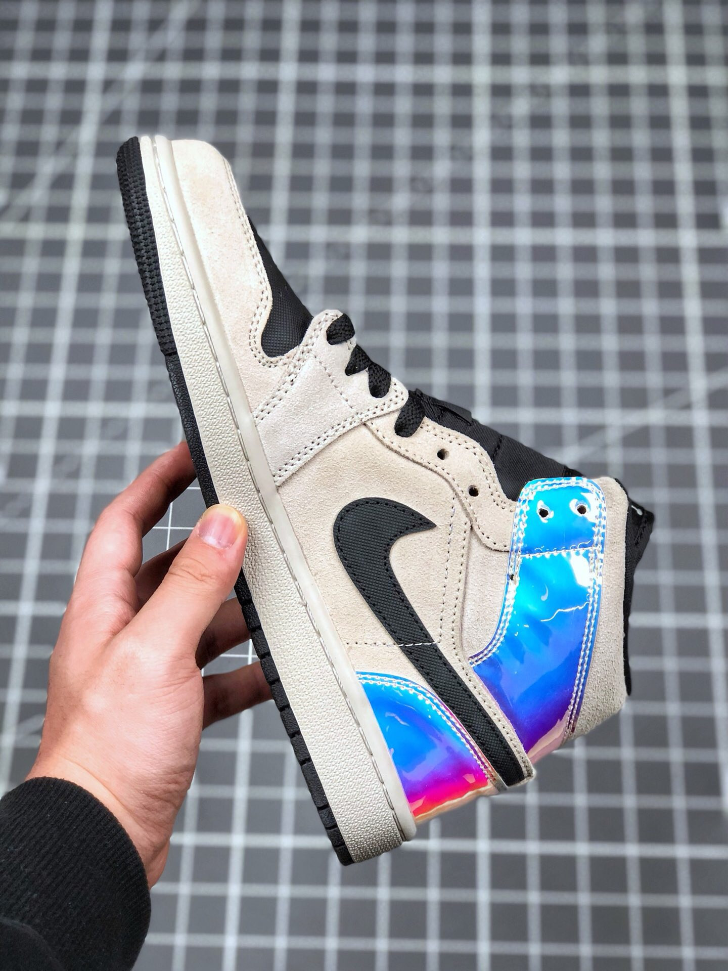 Air Jordan 1 Mid Iridescent Pinkish Beige-Black On Sale