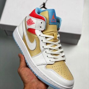 Air Jordan 1 Mid SE Sesame White Flash CrimsonPsychic Blue For Sale