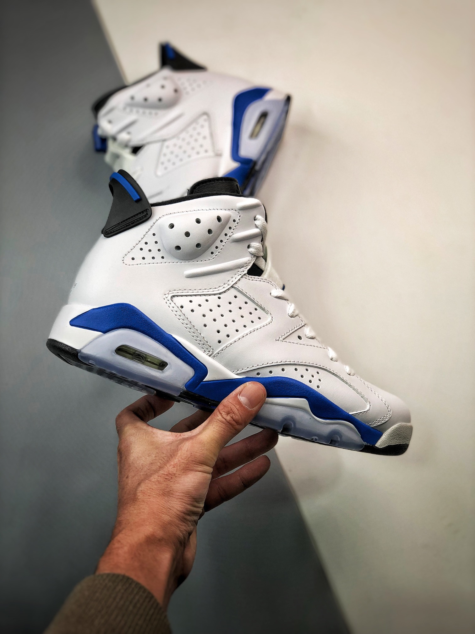 Air Jordan 6 Retro White Sport Blue-Black 384664-107 For Sale