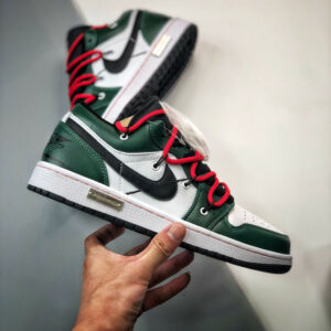 Custom Air Jordan 1 Low Pine Green White Black For Sale