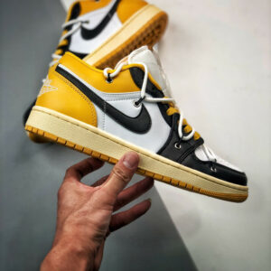 Custom Air Jordan 1 Low White Black Yellow For Sale