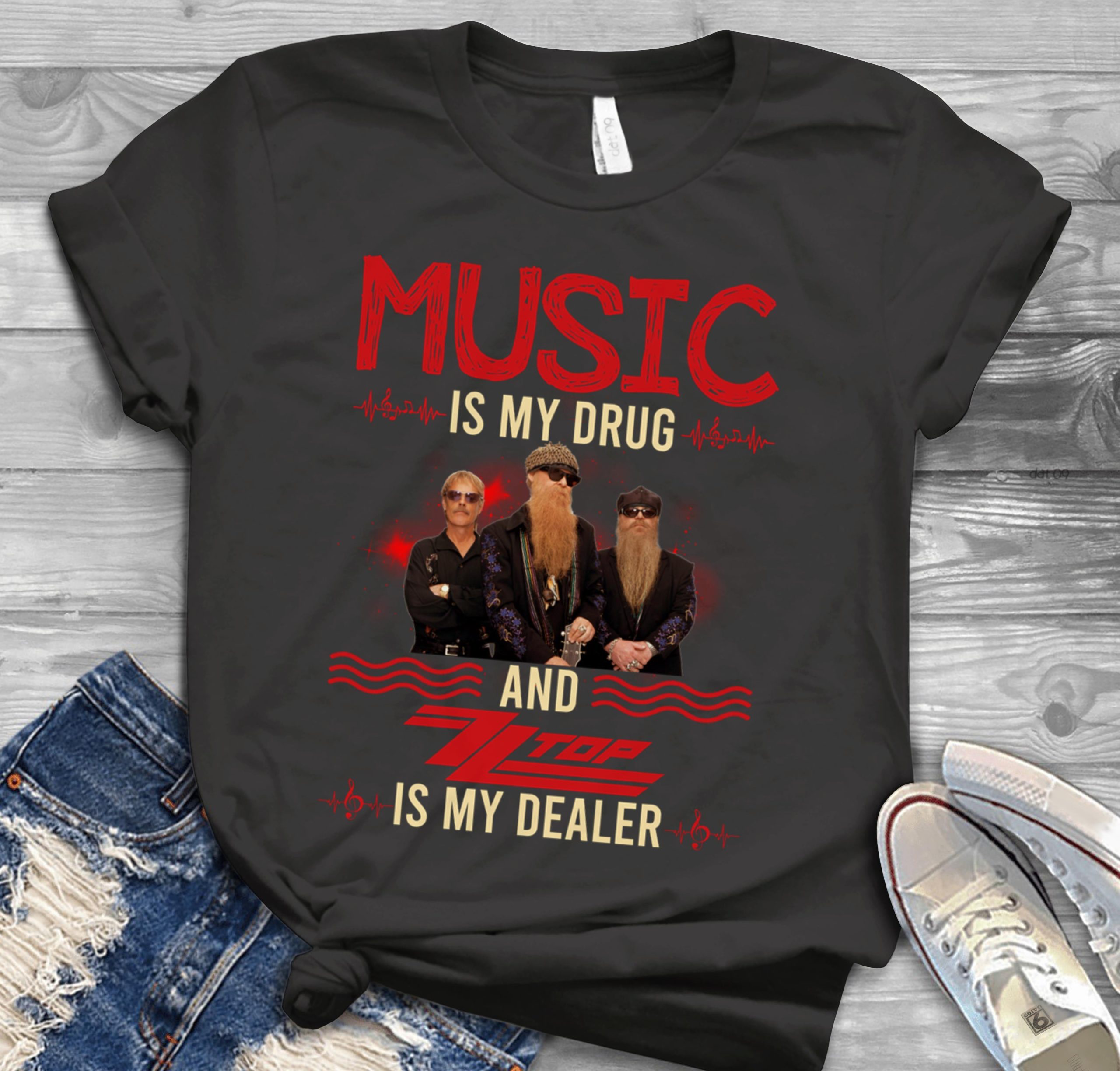 Music Is My Drug And Zz Top Is My Dealer Scaled T Shirt