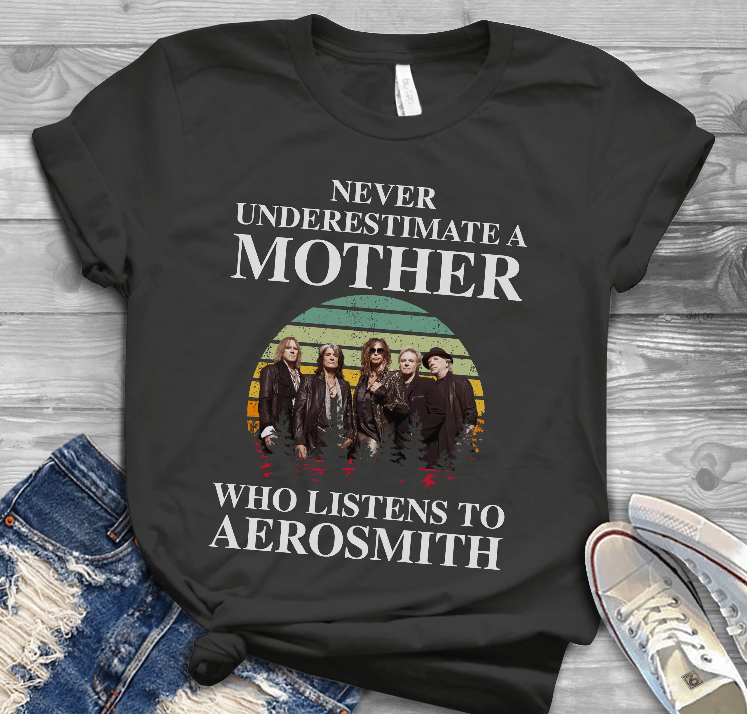 Never Underestimate A Mother Who Listen To Aerosmith Scaled T Shirt