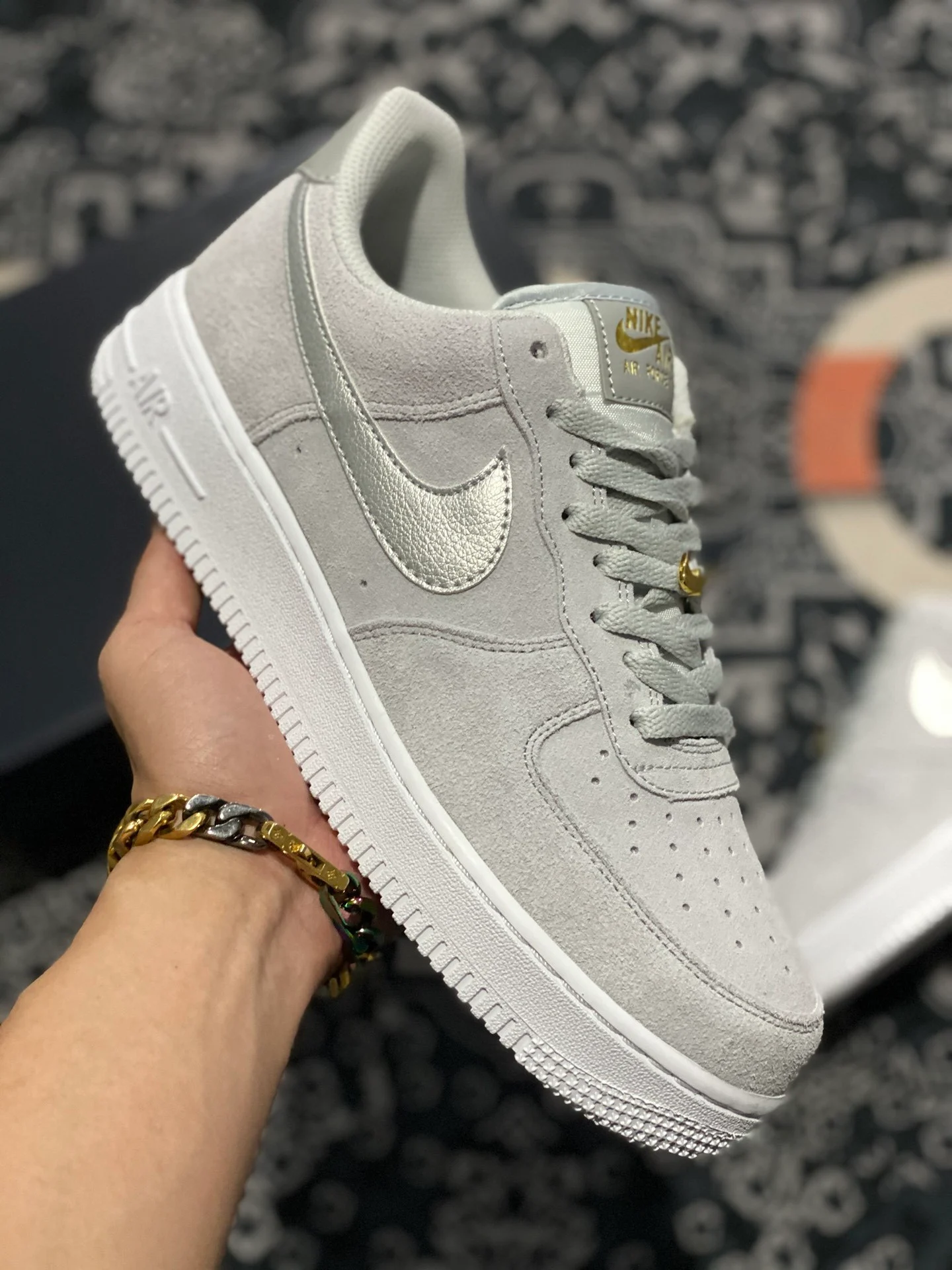 Nike Air Force 1 Low Grey Silver Gold DC4458-001 For Sale