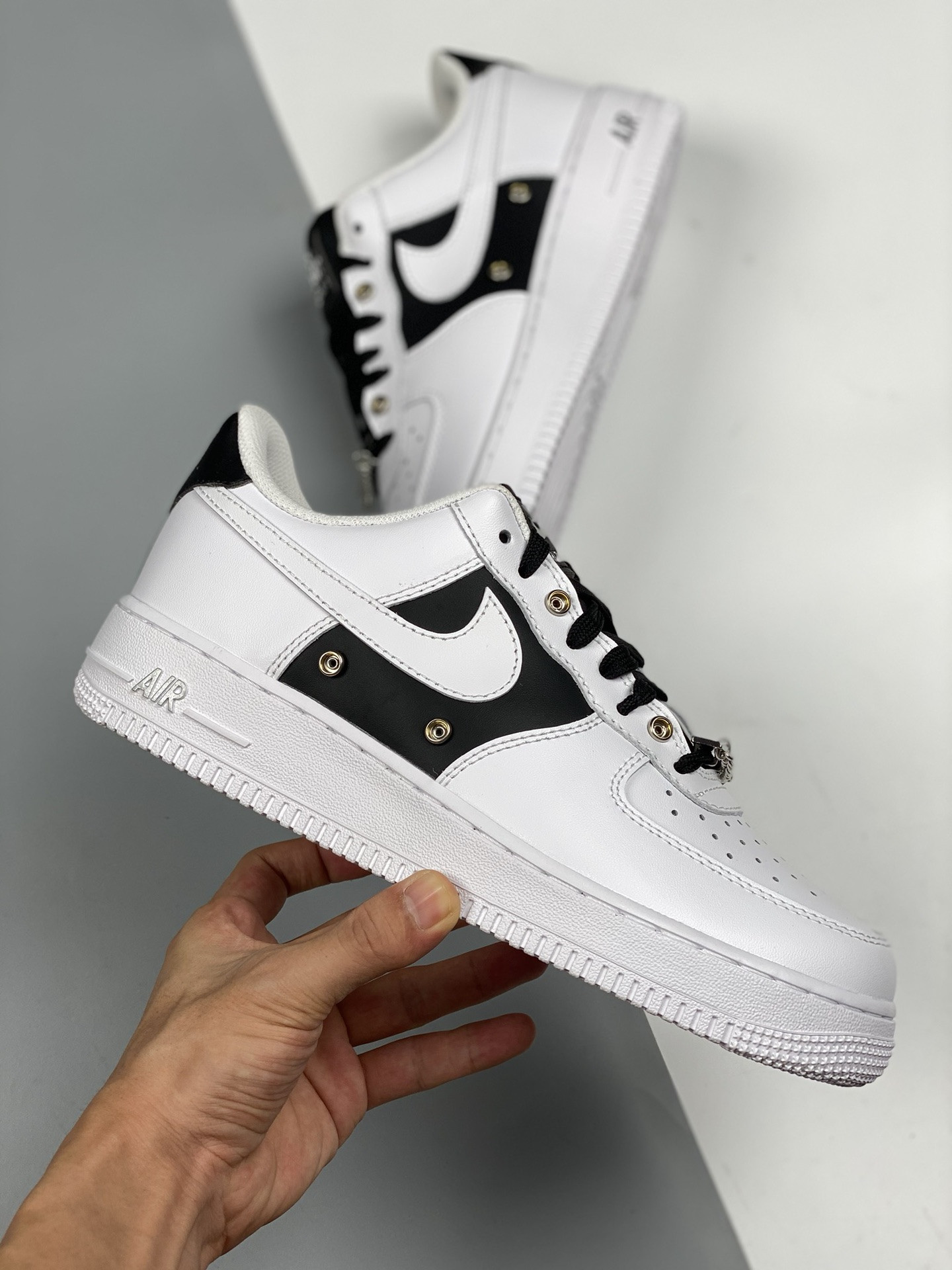 Nike Air Force 1 Low Snap Button Bling Black White For Sale