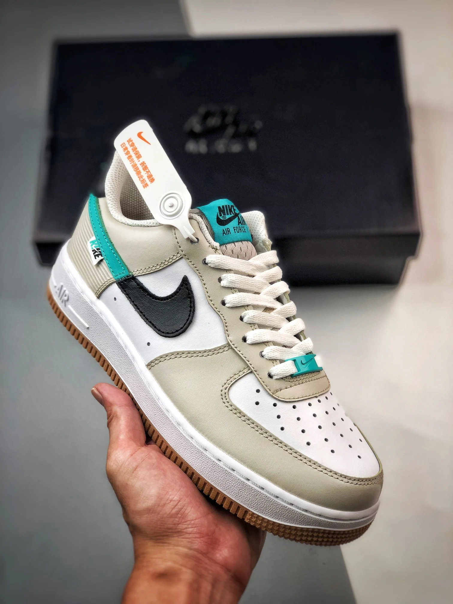 Nike Air Force 1 Spliced Swoosh Tan Green DX6062-101 For Sale