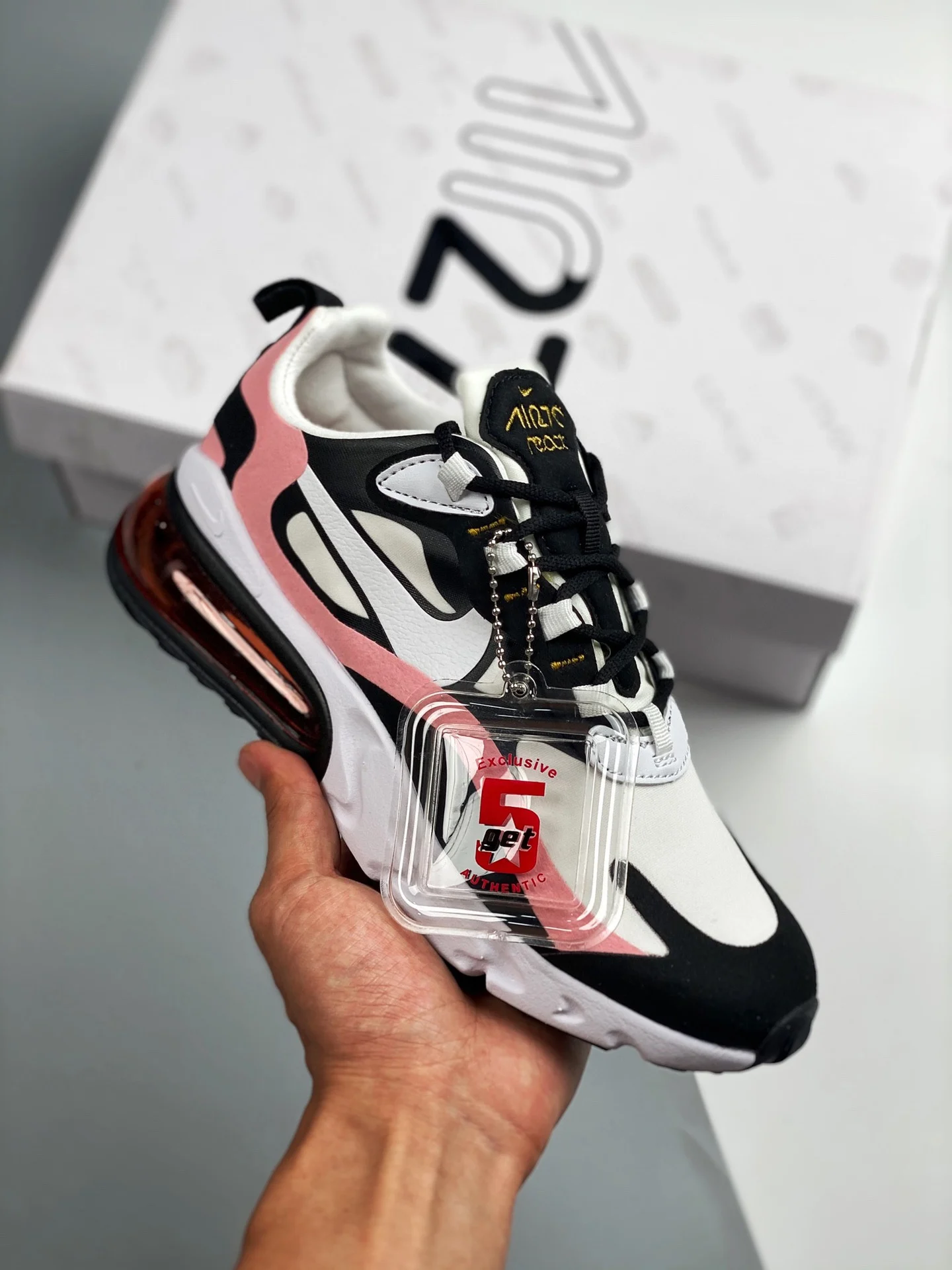 Nike Air Max 270 React Black White-Bleached Coral-Metallic Gold For Sale