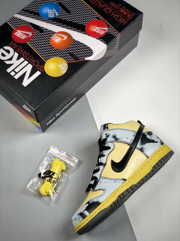 Nike Dunk High 1985 Black Acid Wash Lemon Drop Black-Saturn Gold For Sale