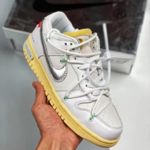 Off-White x Nike Dunk Low 01 of 50 White Silver Gum For Sale