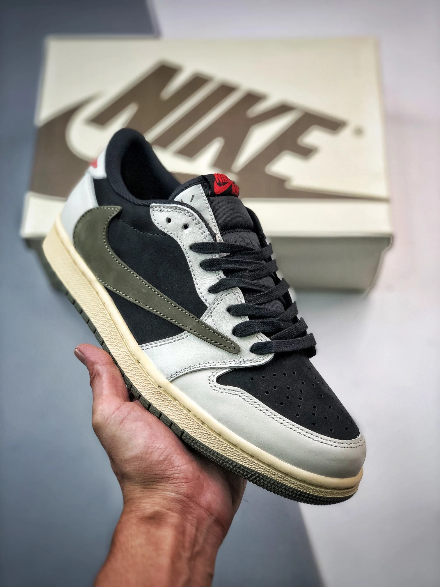 Travis Scott x Air Jordan 1 Low OG Sail University Red-Black-Medium Olive For Sale