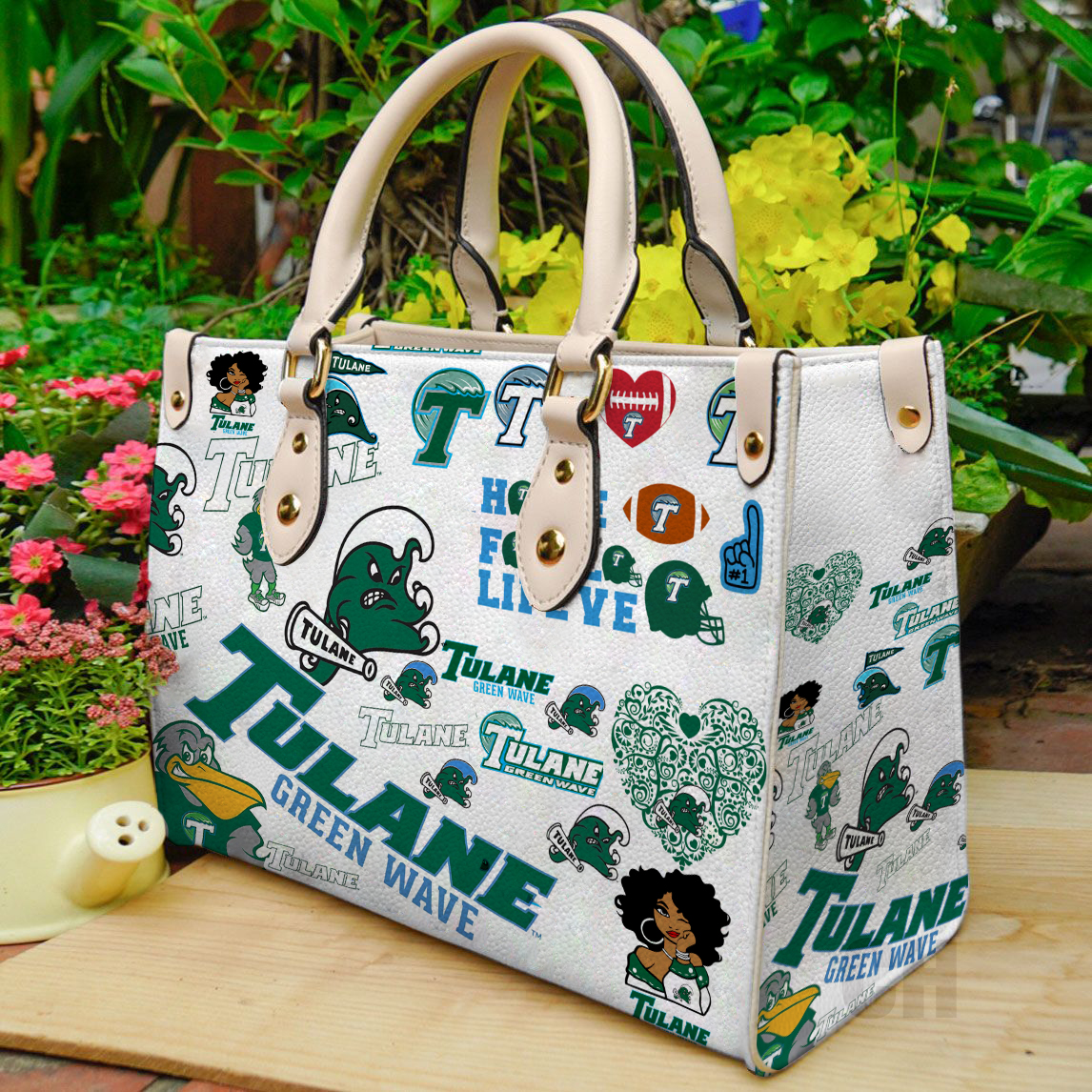 Tulane Green Wave Women Leather Hand Bag