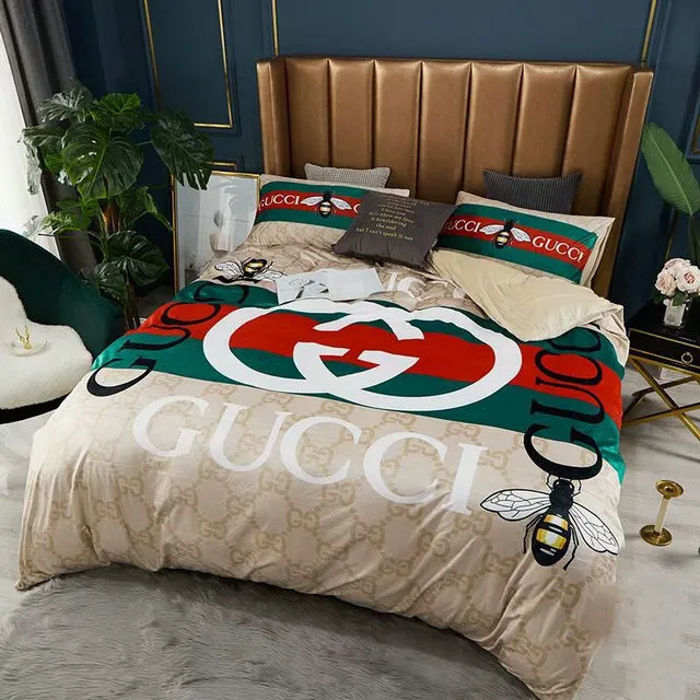 Bee Gucci Logo Brand Bedding Set Bedspread Luxury Home Decor Bedroom