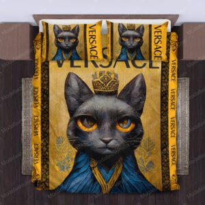 Black Cat Versace Logo Brand Bedding Set Bedroom Luxury Bedspread Home Decor