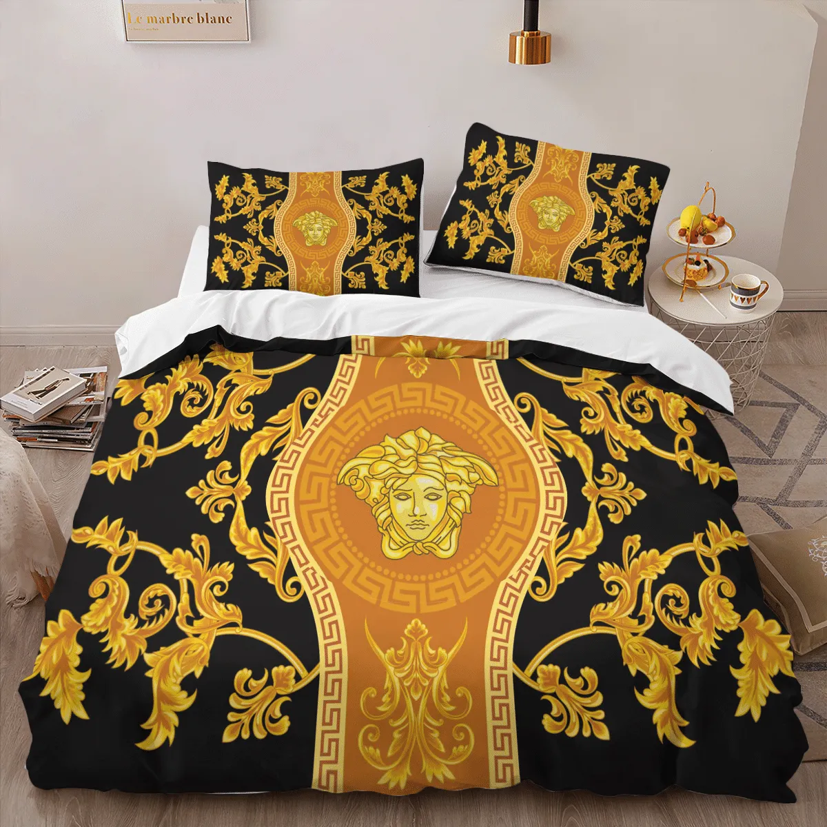 Versace Gold Louis Vuitton Logo Brand Bedding Set Luxury Bedroom Home Decor Bedspread