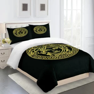 Versace Medusa Gold Logo Brand Bedding Set Bedspread Home Decor Luxury Bedroom