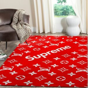 Louis Vuitton Supreme Area Red Luxury Fashion Brand Rug Door Mat Area Carpet Home Decor