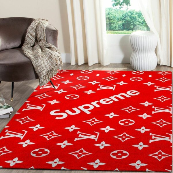 Louis Vuitton Supreme Area Red Luxury Fashion Brand Rug Door Mat Area Carpet Home Decor