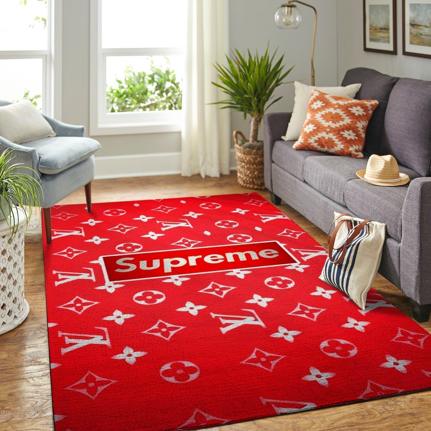 Louis Vuitton X Supreme Area Luxury Fashion Brand Rug Door Mat Area Carpet Home Decor