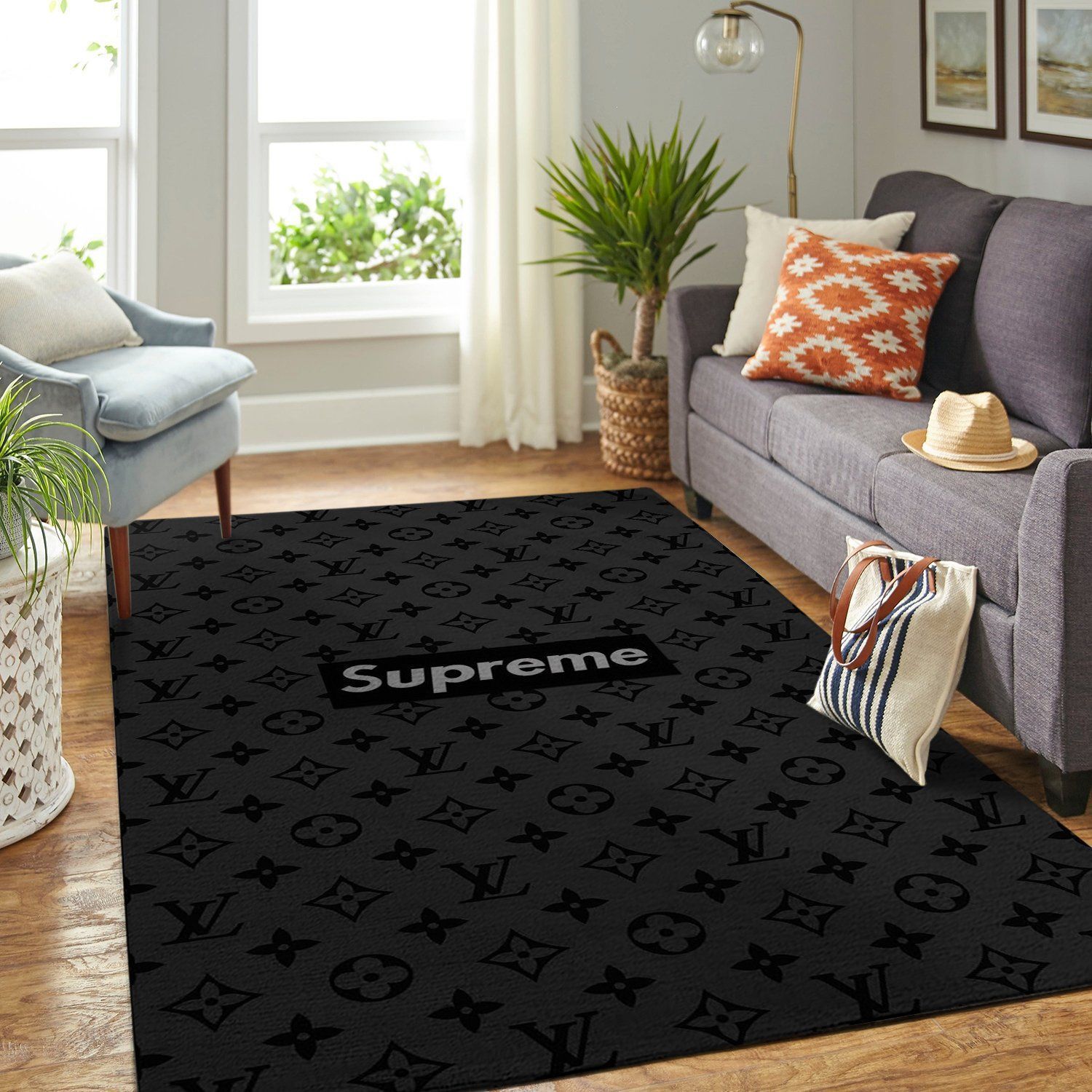 Louis Vuitton X Supreme Area Luxury Fashion Brand Rug Area Carpet Home Decor Door Mat