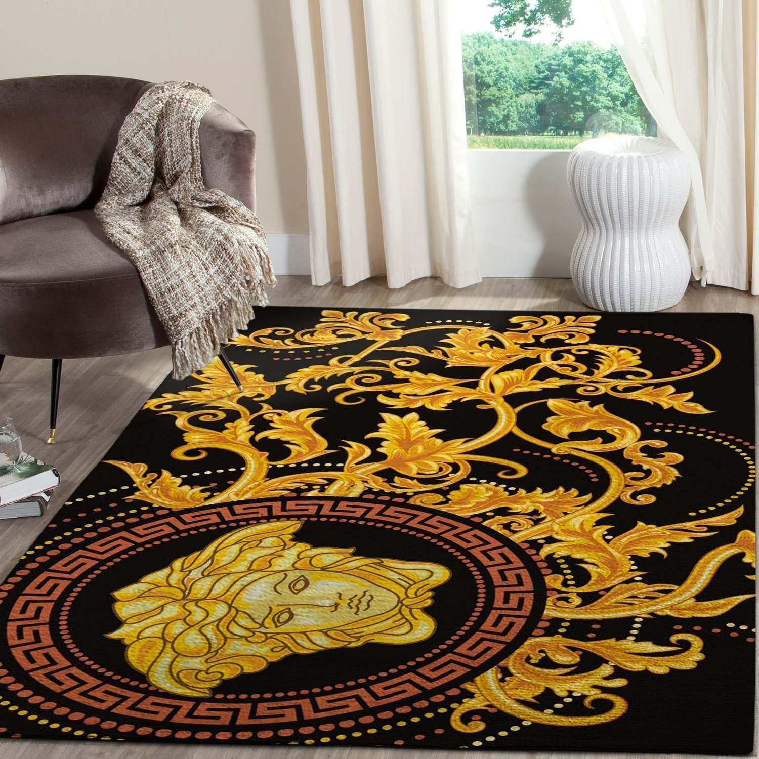Versace Gold Area Christmas The Luxury Fashion Brand Rug Home Decor Door Mat Area Carpet