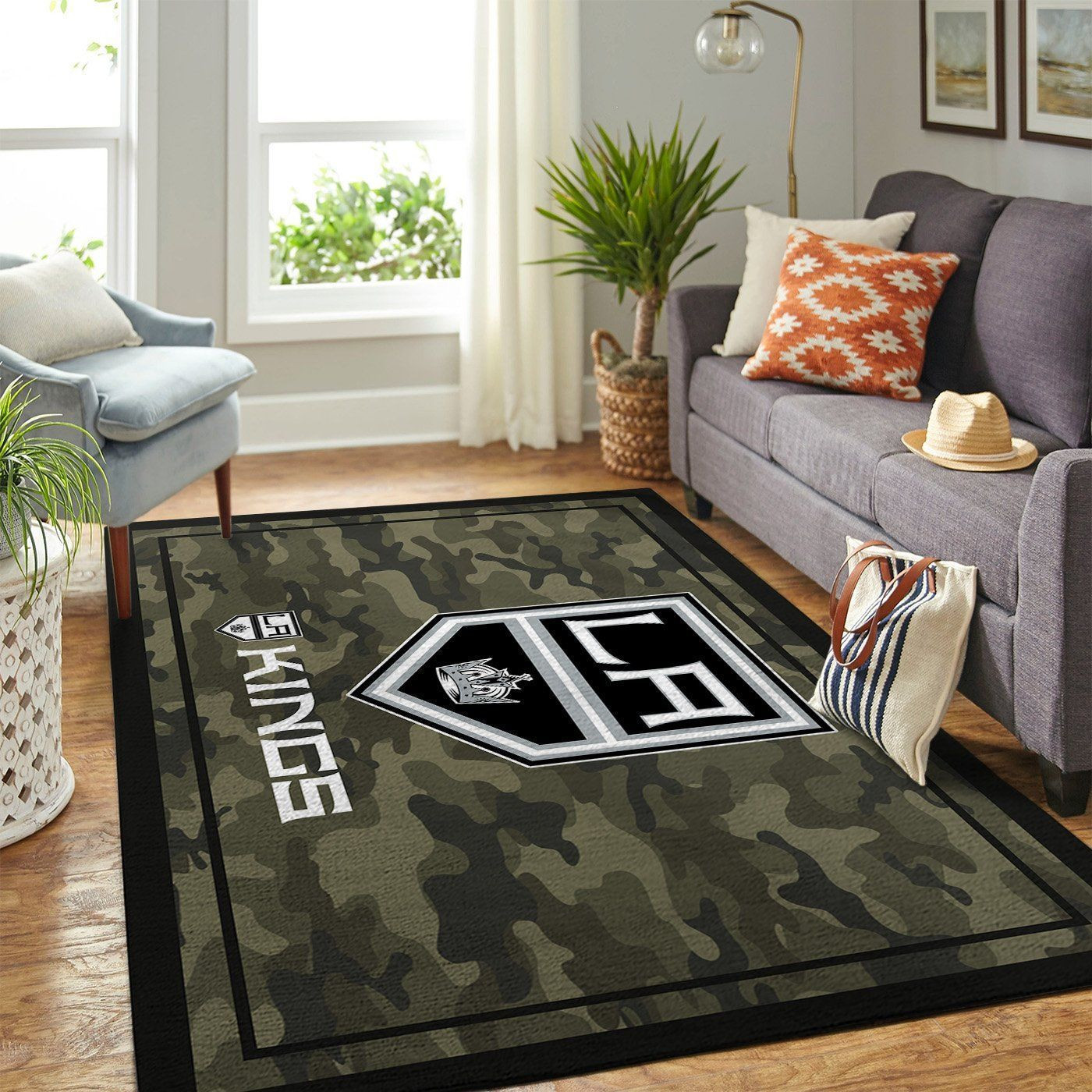 Los Angeles Kings Nhls Camo Style Team Logo Type 7177 Rug Area Carpet Living Room Home Decor