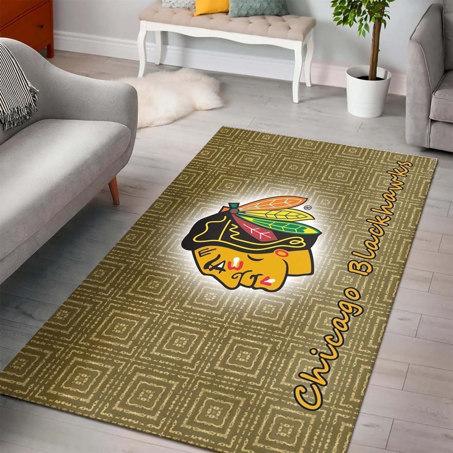 Chicago Blackhawkss Nhl Hockey Team Logo Type 7188 Rug Area Carpet Home Decor Living Room