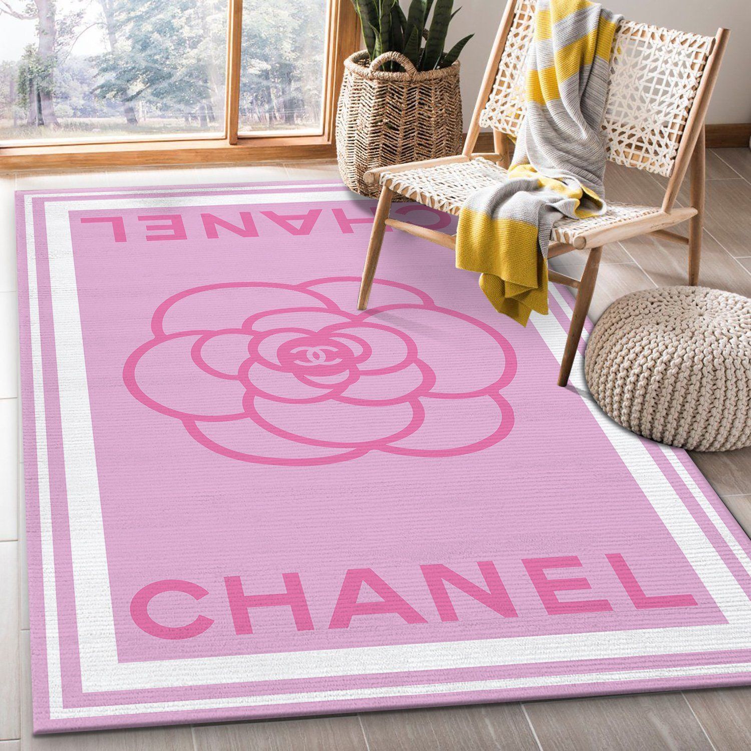Chanel Pink And White Area The Luxury Fashion Brand Rug Home Decor Door Mat Area Carpet