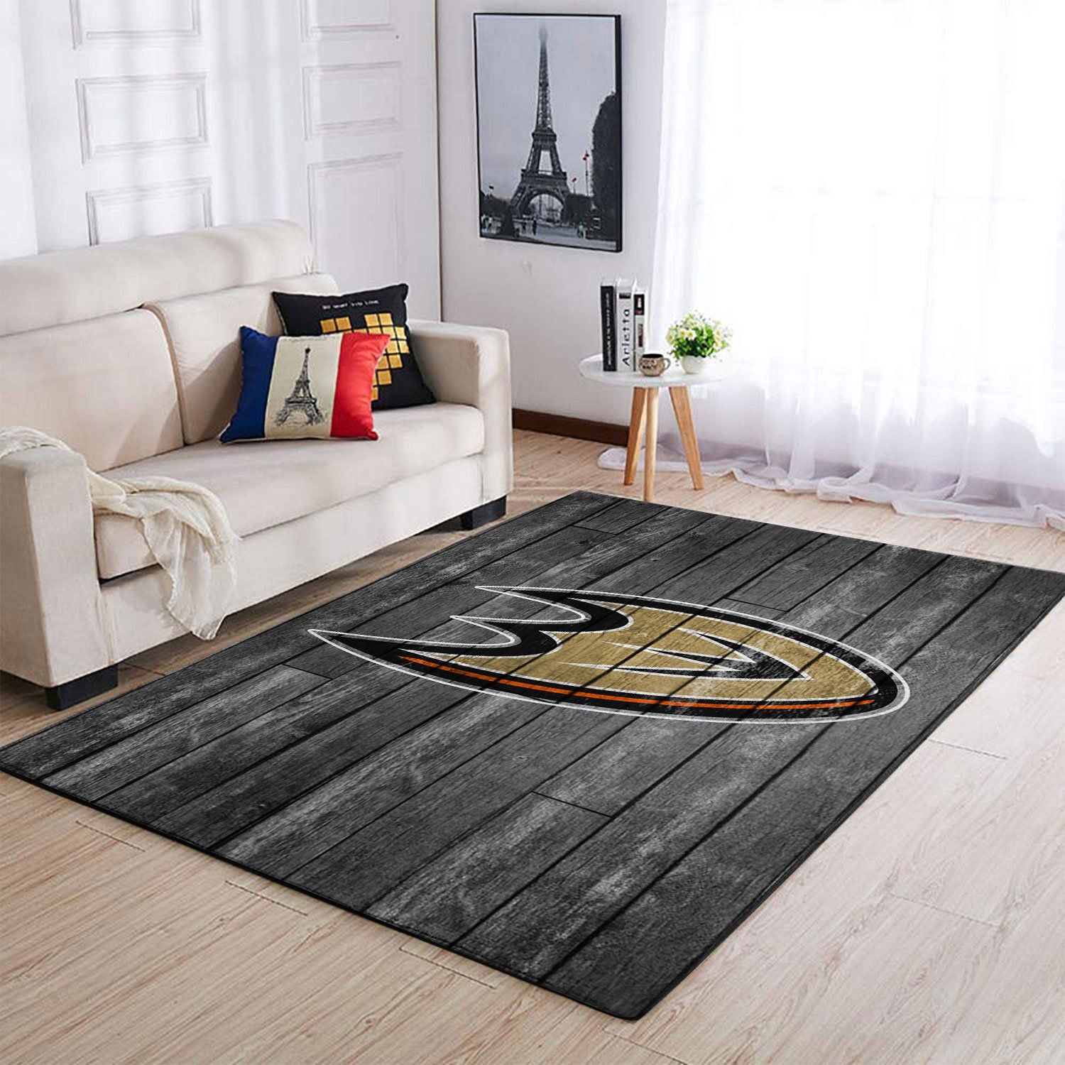 Anaheim Ducks Nhl Team Logo Grey Wooden Type 7200 Rug Home Decor Living Room Area Carpet
