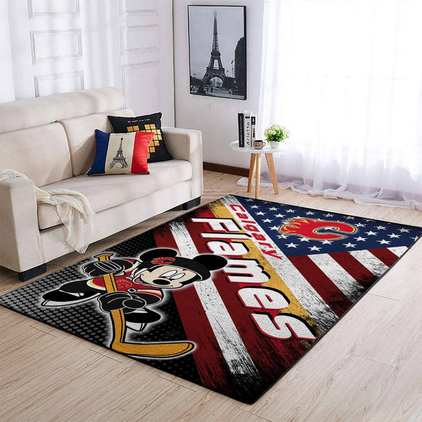 Calgary Flames Nhls American Flag Mickey Type 7205 Rug Living Room Area Carpet Home Decor
