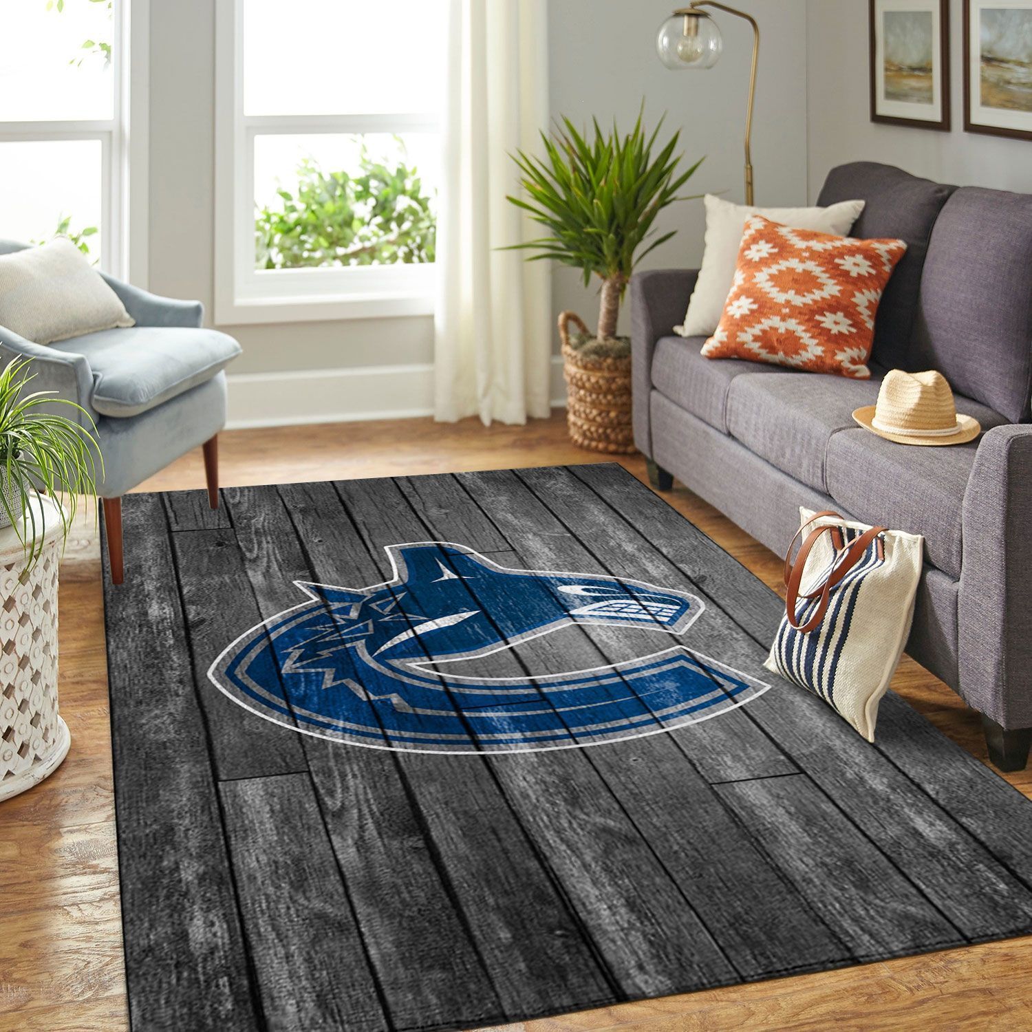 Vancouver Canucks Nhls Hockey Team Logo Gray Wooden Type 7210 Rug Living Room Home Decor Area Carpet