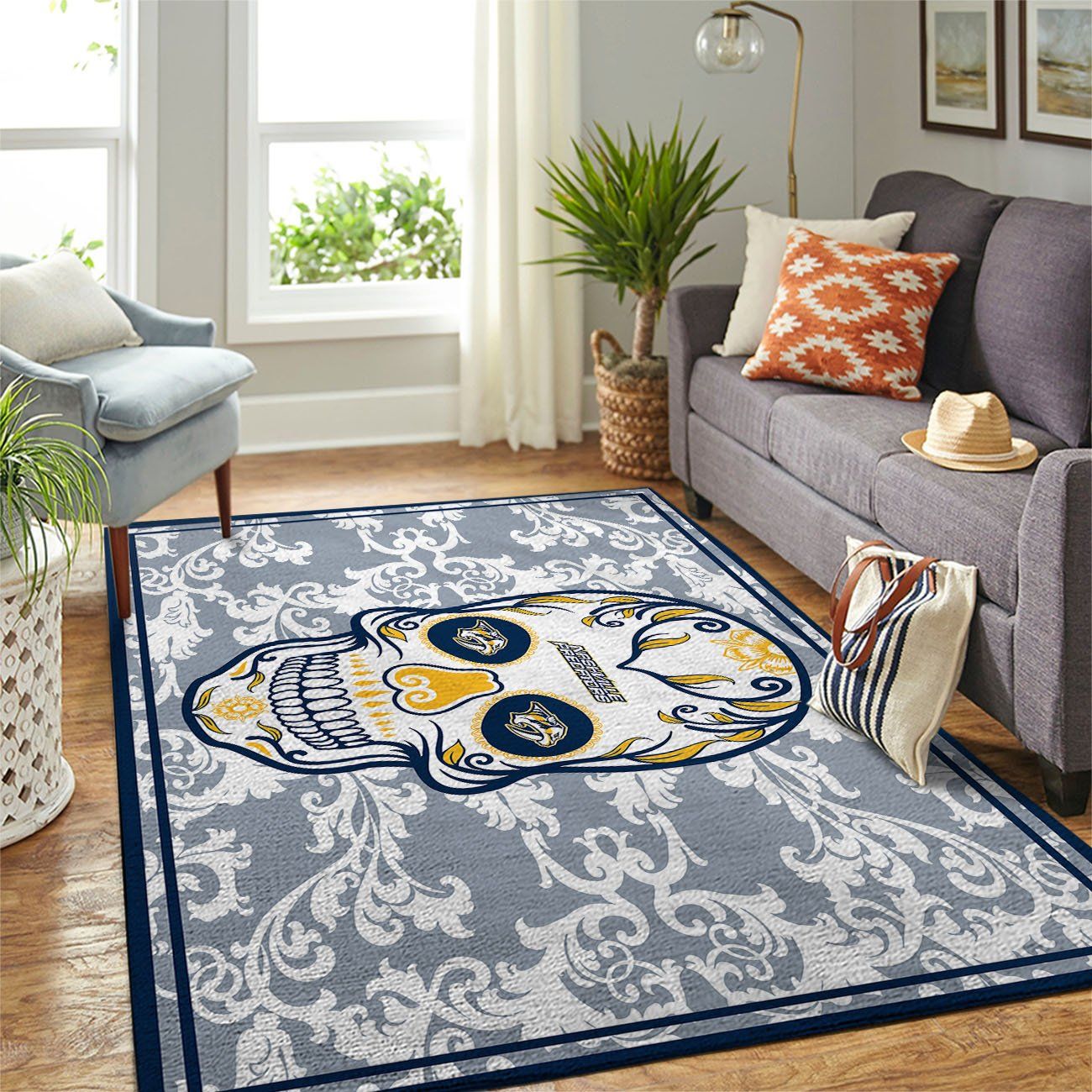 Nashville Predators Nhl Team Logo Skull Flower Type 7760 Rug Area Carpet Home Decor Living Room