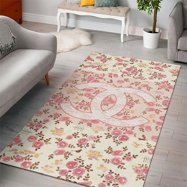 Chanel Pinky Flowers Luxury Fashion Brand Rug Area Carpet Home Decor Door Mat