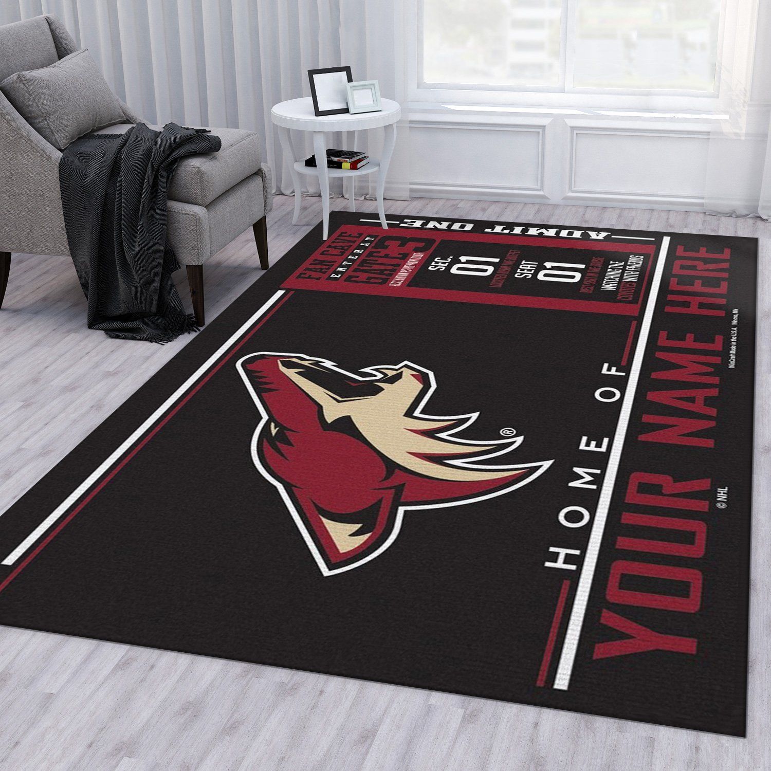 Customizable Arizona Coyotes Wincraft Personalized Nhl Type 7766 Rug Area Carpet Living Room Home Decor